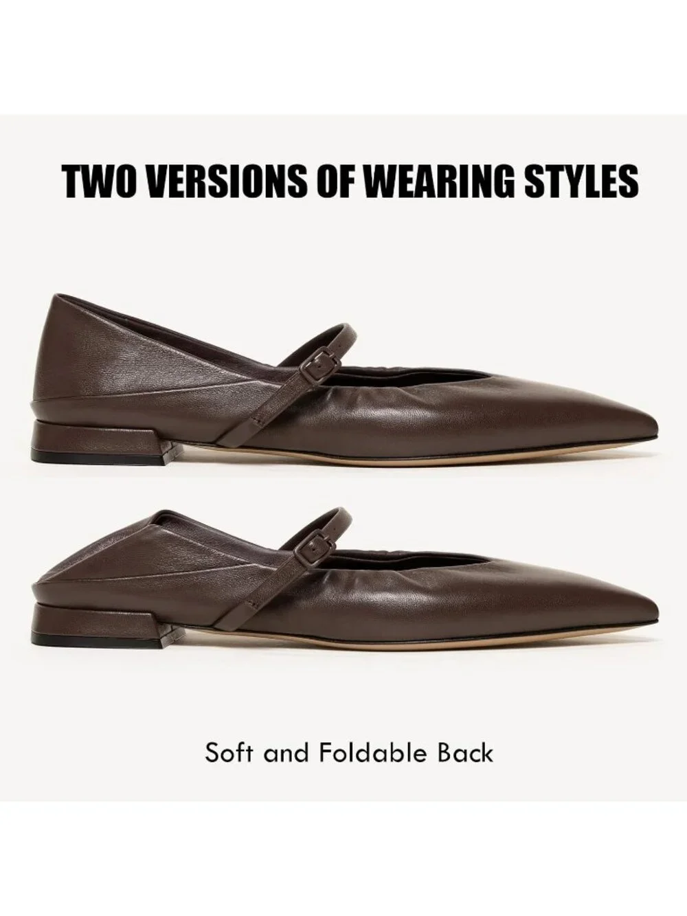 Women's Chocolate Mary Jane Pointed Toe Ballet Flats Foldable Office Dress Shoes